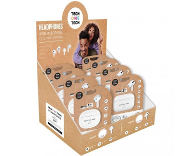 Expositor de Auriculares Bluetooth Tech One Tech TEC1420/ con estuche de carga/ Autonomía 5h/ Blancos/ Incluye 8 Auriculares Bl