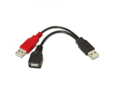 Cable USB 2.0 + Alimentación Aisens A101-0030/ USB Hembra + USB Macho - USB Macho/ Hasta 2.5W/ 60Mbps/ 15cm/ Negro/ Rojo CYD-00