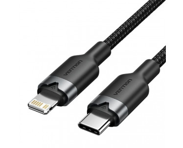 Cable USB Tipo-C Lightning Vention LALBF/ USB Tipo-C Macho - Lightning Macho/ 27W/ 480Mbps/ 1m/ Negro CYD-0122690