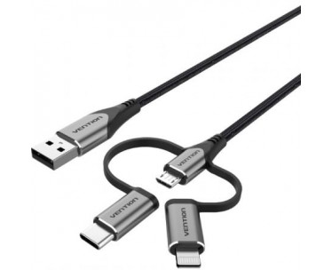 Cable USB 2.0 Tipo-C Vention CQJHG/ USB Macho/ USB Tipo-C Macho - MicroUSB Macho - Lightning Macho/ 480Mbps/ 1.5m/ Gris CYD-012