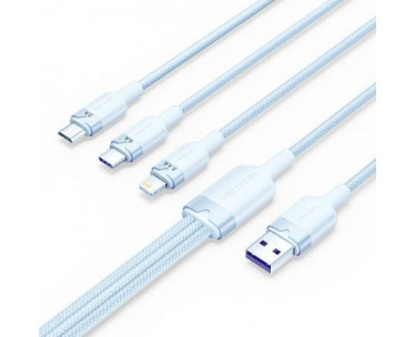 Cable USB 2.0 Lightning Vention CTPLG/ USB Macho/ USB Tipo-C Macho - MicroUSB Macho - Lightning Macho/ 1.5m/ Azul CYD-0122807