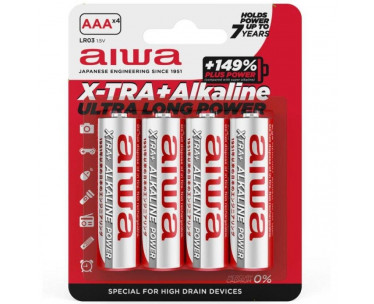 Pack de 4 Pilas AAA Aiwa X-TRA+Alcaline LR03/ 1.5V/ Alcalinas CYD-0109593