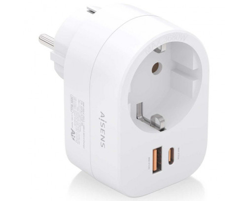 Enchufe Aisens ASPS-1A1C06-W/ 1 Toma de Corriente/ 1 USB Tipo-C PD/ 1 USB/ Blanco CYD-0121555