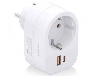 Enchufe Aisens ASPS-1A1C06-W/ 1 Toma de Corriente/ 1 USB Tipo-C PD/ 1 USB/ Blanco CYD-0121555