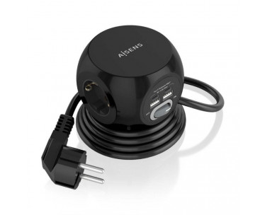 Regleta con Interruptor Aisens ASPS-2A2C05-BK/ 3 Tomas de Corriente/ 2 USB Tipo-C/ 2 USB/ Cable 1.4m/ Negro CYD-0116029