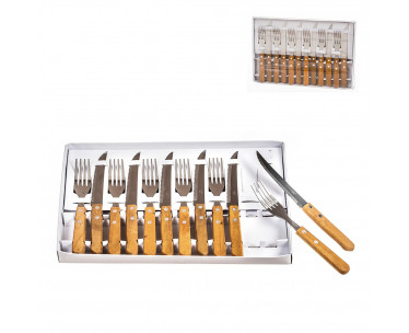 Set 6 cuchillos + 6 tenedores mango madera kozina, Ref. CYF-77766