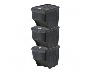 Sistema de 3 cubos apilables para reciclaje 392 x 293 x 456 mm 22 l, Ref. CYF-77164