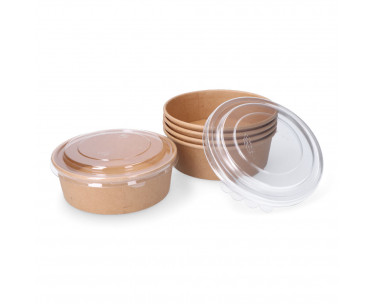Envase de cartón biodegradable redondo para ensalada con tapa 500cc (5 unid.), Ref. CYF-77369