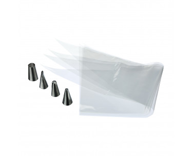 Kit 20 unid. manga pastelera desechable + 4 boquillas, Ref. CYF-75990