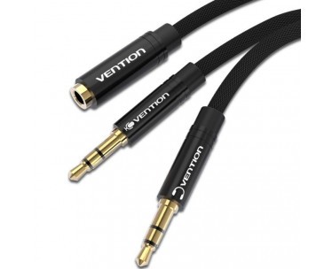 Cable Estéreo Vention BBLBF/ 2x Jack 3.5 Macho - Jack 3.5 Hembra/ 1m/ Negro CYD-0122531
