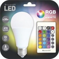 LED DIMABLE RGB WHITE CON MANDO - 6W 470LM E27 4000K 25000H
